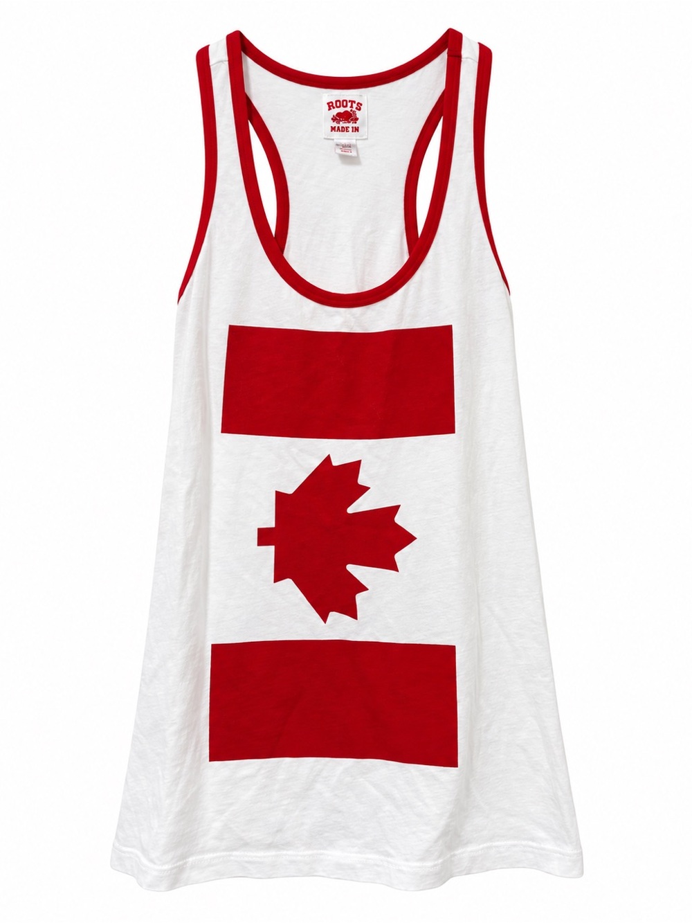 Roots White and Red Maple-Print Racerback Tank